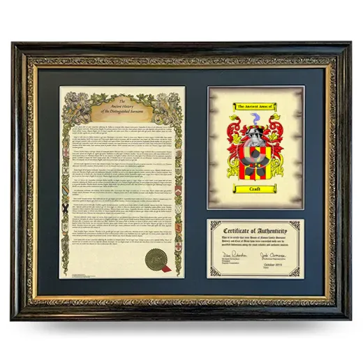 Craft Framed Surname History and Coat of Arms- Heirloom