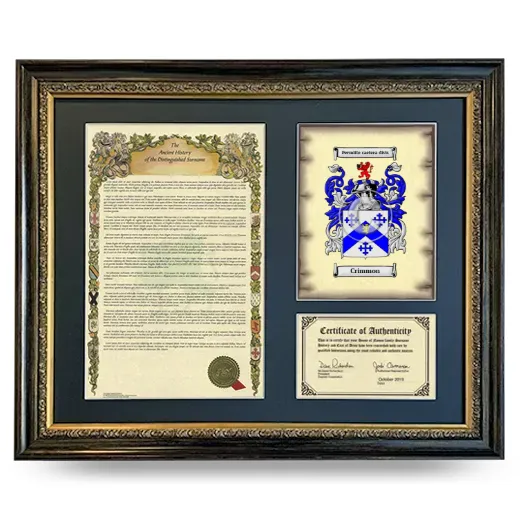 Crimmon Framed Surname History and Coat of Arms- Heirloom