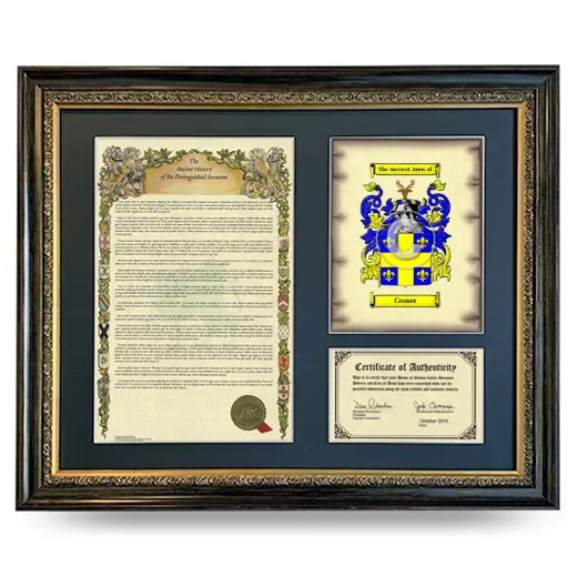 Croser Framed Surname History and Coat of Arms- Heirloom