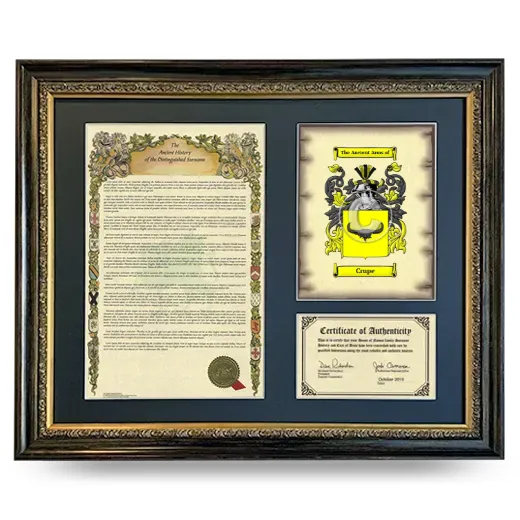 Crupe Framed Surname History and Coat of Arms- Heirloom