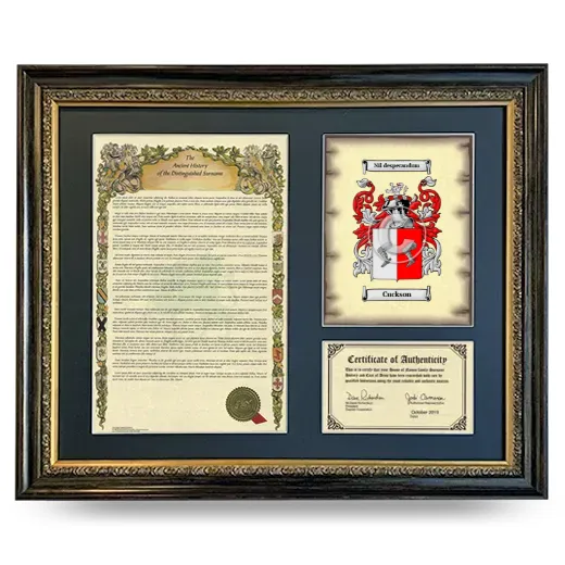 Cuckson Framed Surname History and Coat of Arms- Heirloom