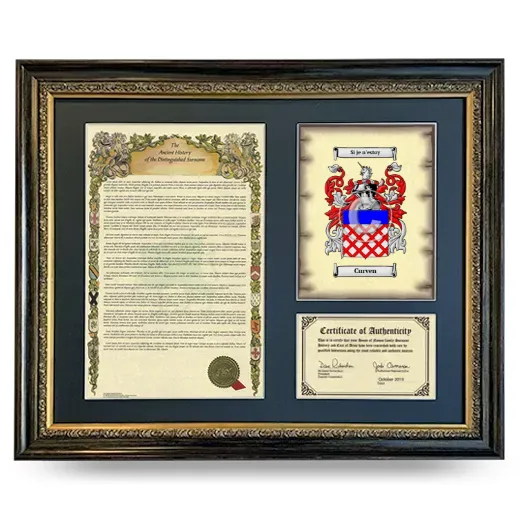 Curven Framed Surname History and Coat of Arms- Heirloom