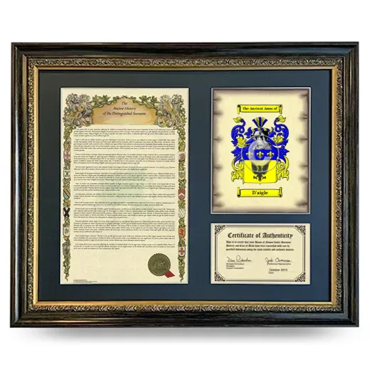 D'aigle Framed Surname History and Coat of Arms- Heirloom