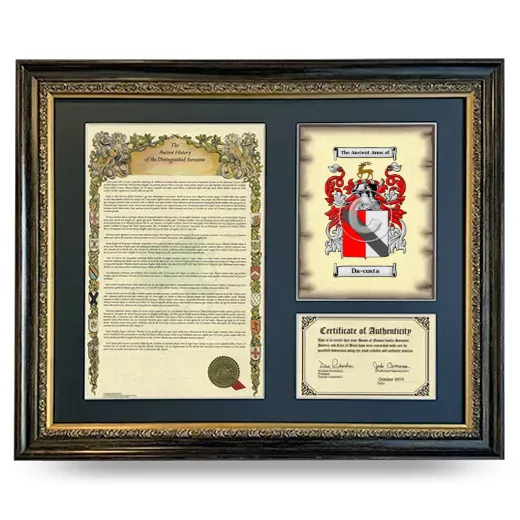 Da-costa Framed Surname History and Coat of Arms- Heirloom