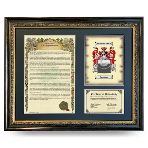Dagenias Framed Surname History and Coat of Arms- Heirloom