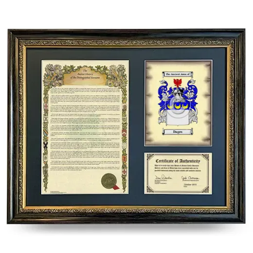 Dages Framed Surname History and Coat of Arms- Heirloom