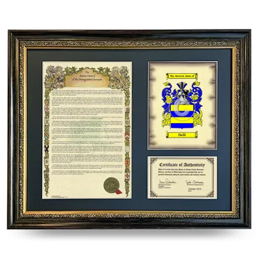 Dalli Framed Surname History and Coat of Arms- Heirloom