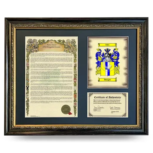 Danger Framed Surname History and Coat of Arms- Heirloom