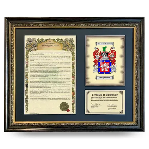 Dangerfield Framed Surname History and Coat of Arms- Heirloom