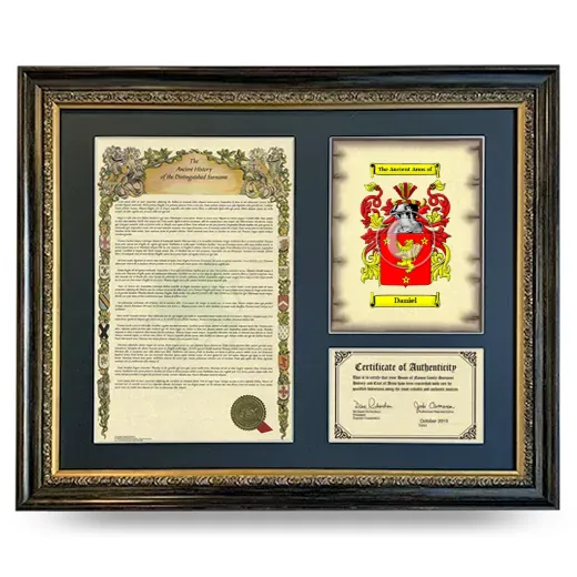Daniel Framed Surname History and Coat of Arms- Heirloom