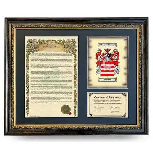Darbou Framed Surname History and Coat of Arms- Heirloom