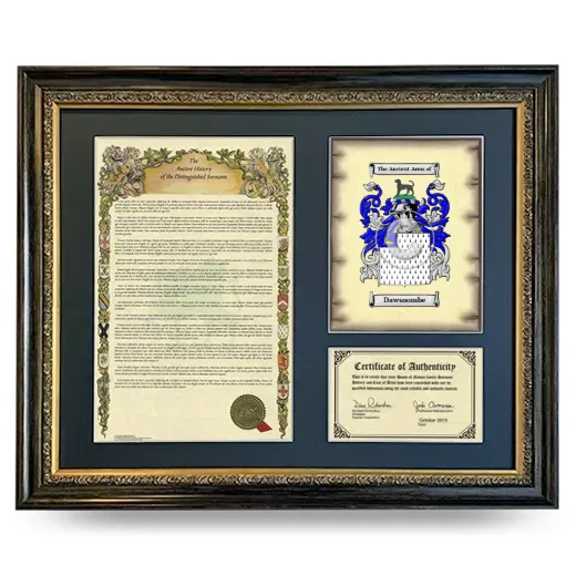 Dawsoombe Framed Surname History and Coat of Arms- Heirloom