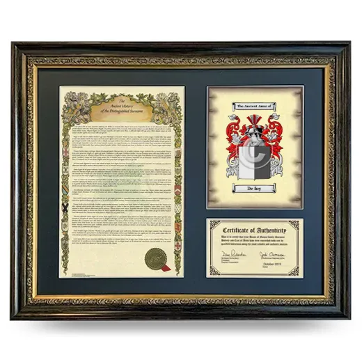 De foy Framed Surname History and Coat of Arms- Heirloom