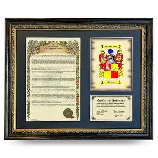 De'vera Framed Surname History and Coat of Arms- Heirloom