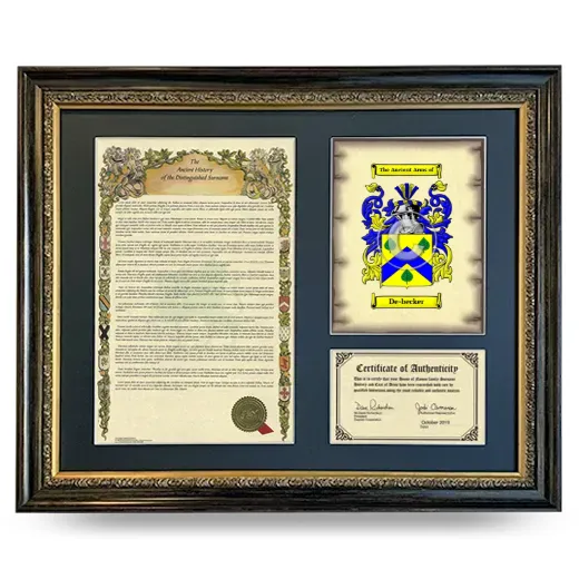 De-becker Framed Surname History and Coat of Arms- Heirloom