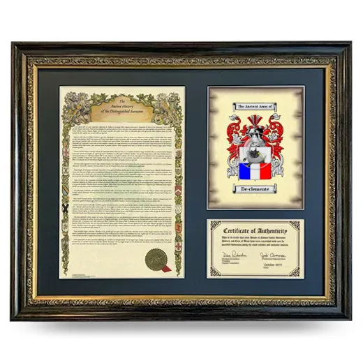 De-clemente Framed Surname History and Coat of Arms- Heirloom