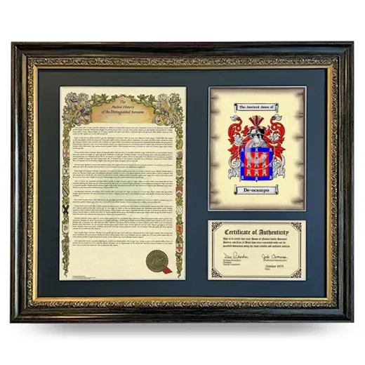 De-ocampo Framed Surname History and Coat of Arms- Heirloom