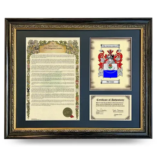 De-rosa Framed Surname History and Coat of Arms- Heirloom