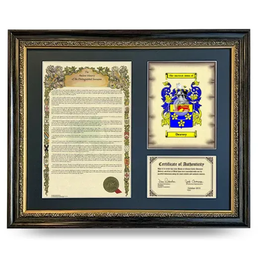 Deavey Framed Surname History and Coat of Arms- Heirloom