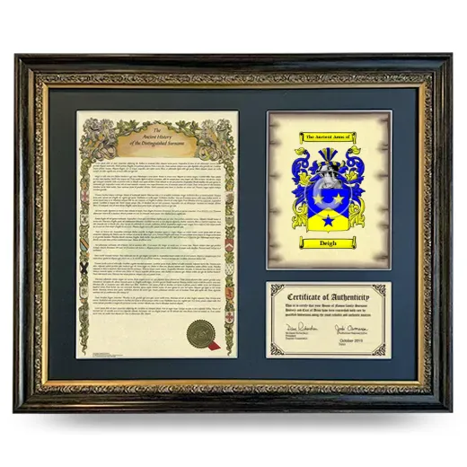 Deigh Framed Surname History and Coat of Arms- Heirloom