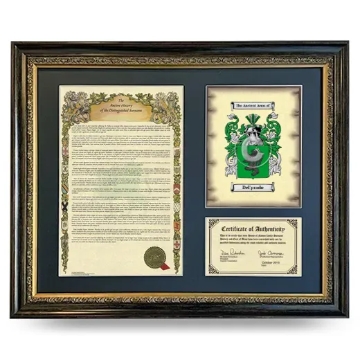 Del'prado Framed Surname History and Coat of Arms- Heirloom