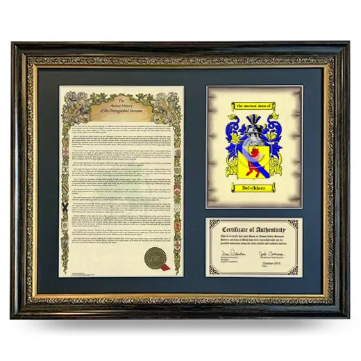Del-chiaro Framed Surname History and Coat of Arms- Heirloom