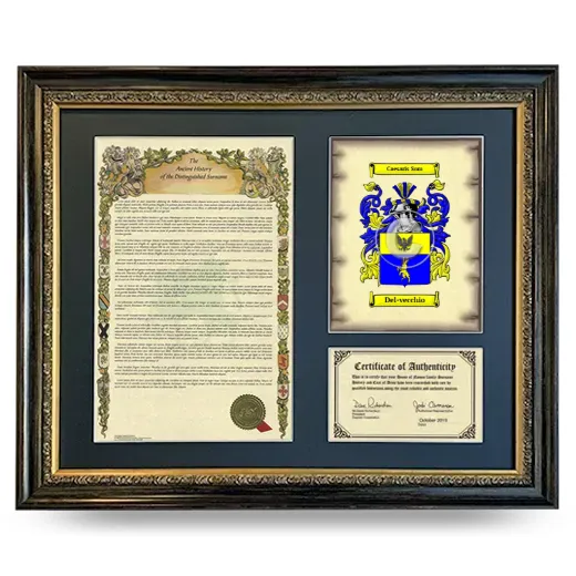 Del-vecchio Framed Surname History and Coat of Arms- Heirloom