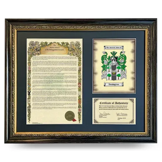 Denington Framed Surname History and Coat of Arms- Heirloom