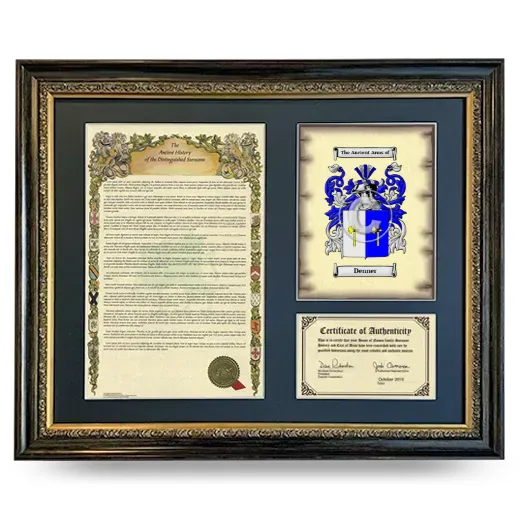 Denner Framed Surname History and Coat of Arms- Heirloom