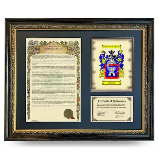 Deotero Framed Surname History and Coat of Arms- Heirloom