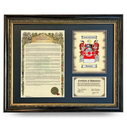 Devarray Framed Surname History and Coat of Arms- Heirloom