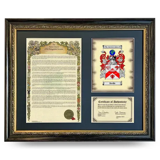 Devile Framed Surname History and Coat of Arms- Heirloom