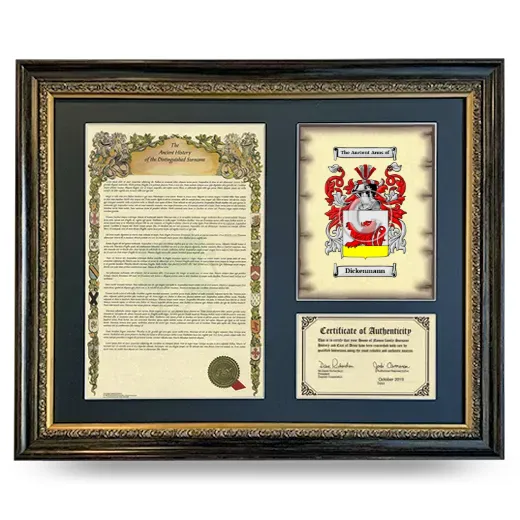 Dickenmann Framed Surname History and Coat of Arms- Heirloom