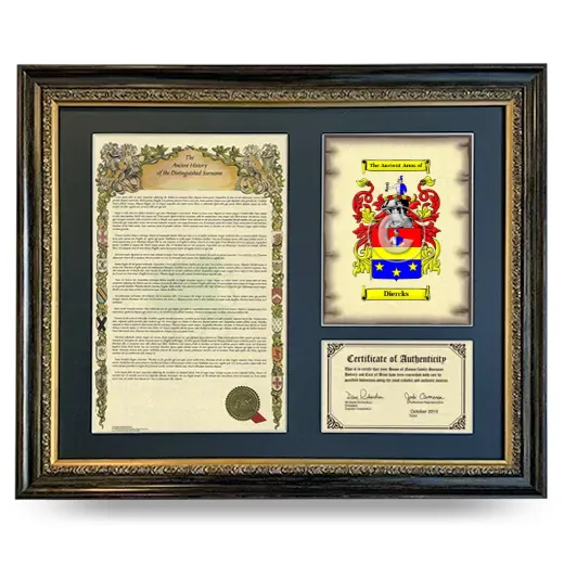Diercks Framed Surname History and Coat of Arms- Heirloom