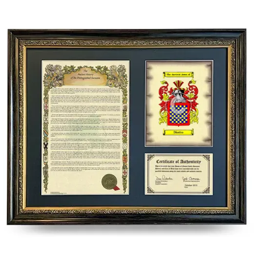 Diotto Framed Surname History and Coat of Arms- Heirloom