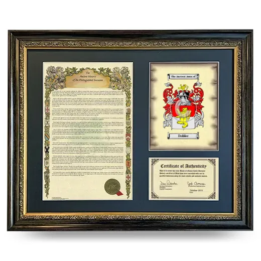 Dobler Framed Surname History and Coat of Arms- Heirloom