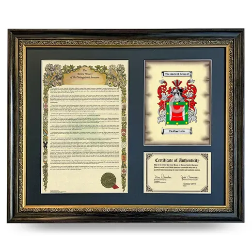 Dollarhide Framed Surname History and Coat of Arms- Heirloom