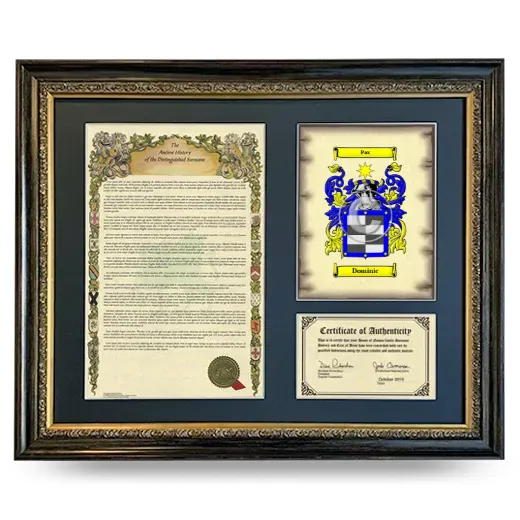 Dominic Framed Surname History and Coat of Arms- Heirloom