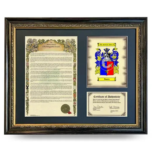Doors Framed Surname History and Coat of Arms- Heirloom