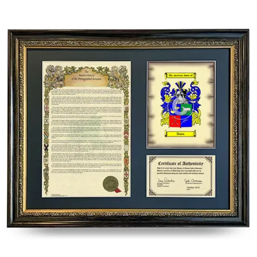 Dorn Framed Surname History and Coat of Arms- Heirloom