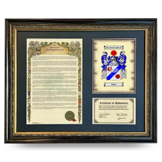 Dorn Framed Surname History and Coat of Arms- Heirloom