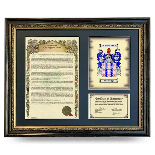 Doteradge Framed Surname History and Coat of Arms- Heirloom