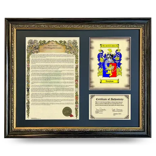 Drayton Framed Surname History and Coat of Arms- Heirloom