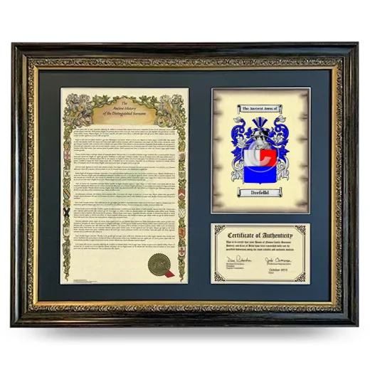 Drefelld Framed Surname History and Coat of Arms- Heirloom