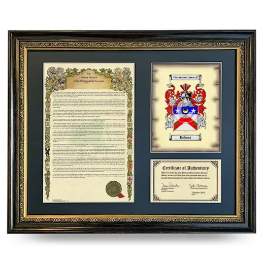 Dubost Framed Surname History and Coat of Arms- Heirloom
