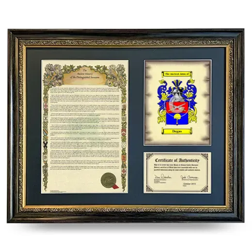 Dugas Framed Surname History and Coat of Arms- Heirloom