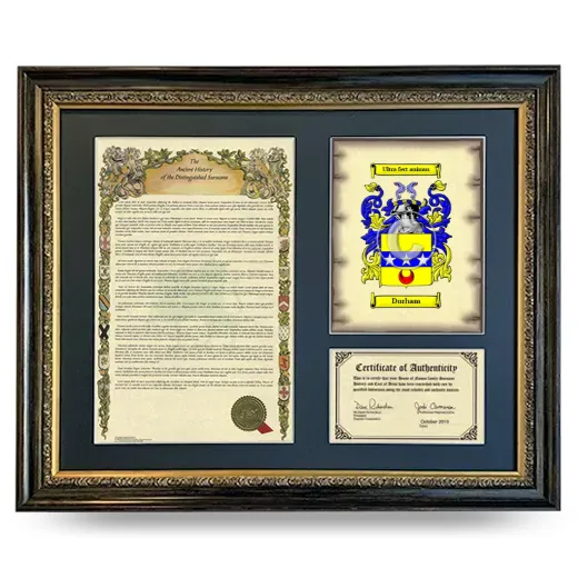 Durham Framed Surname History and Coat of Arms- Heirloom