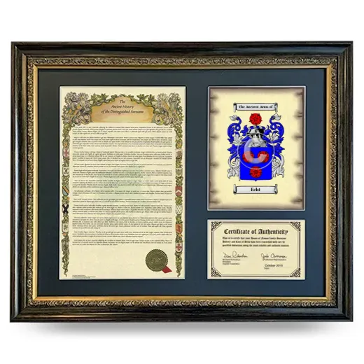 Echt Framed Surname History and Coat of Arms- Heirloom