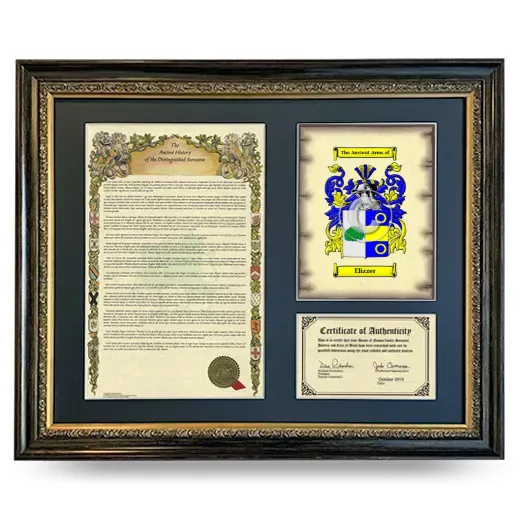 Elizzer Framed Surname History and Coat of Arms- Heirloom