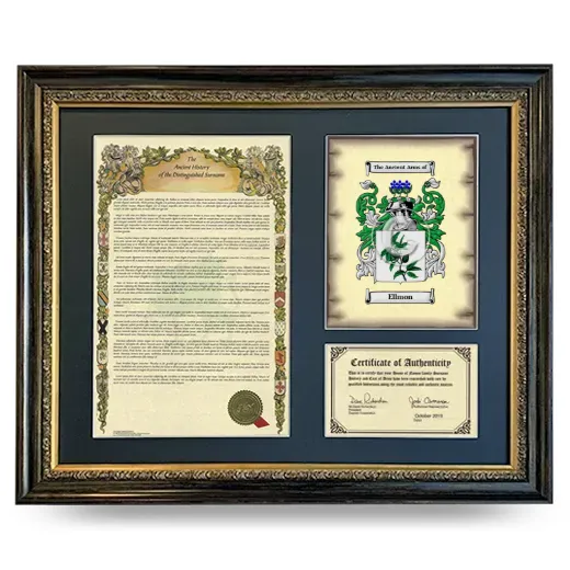 Ellmon Framed Surname History and Coat of Arms- Heirloom